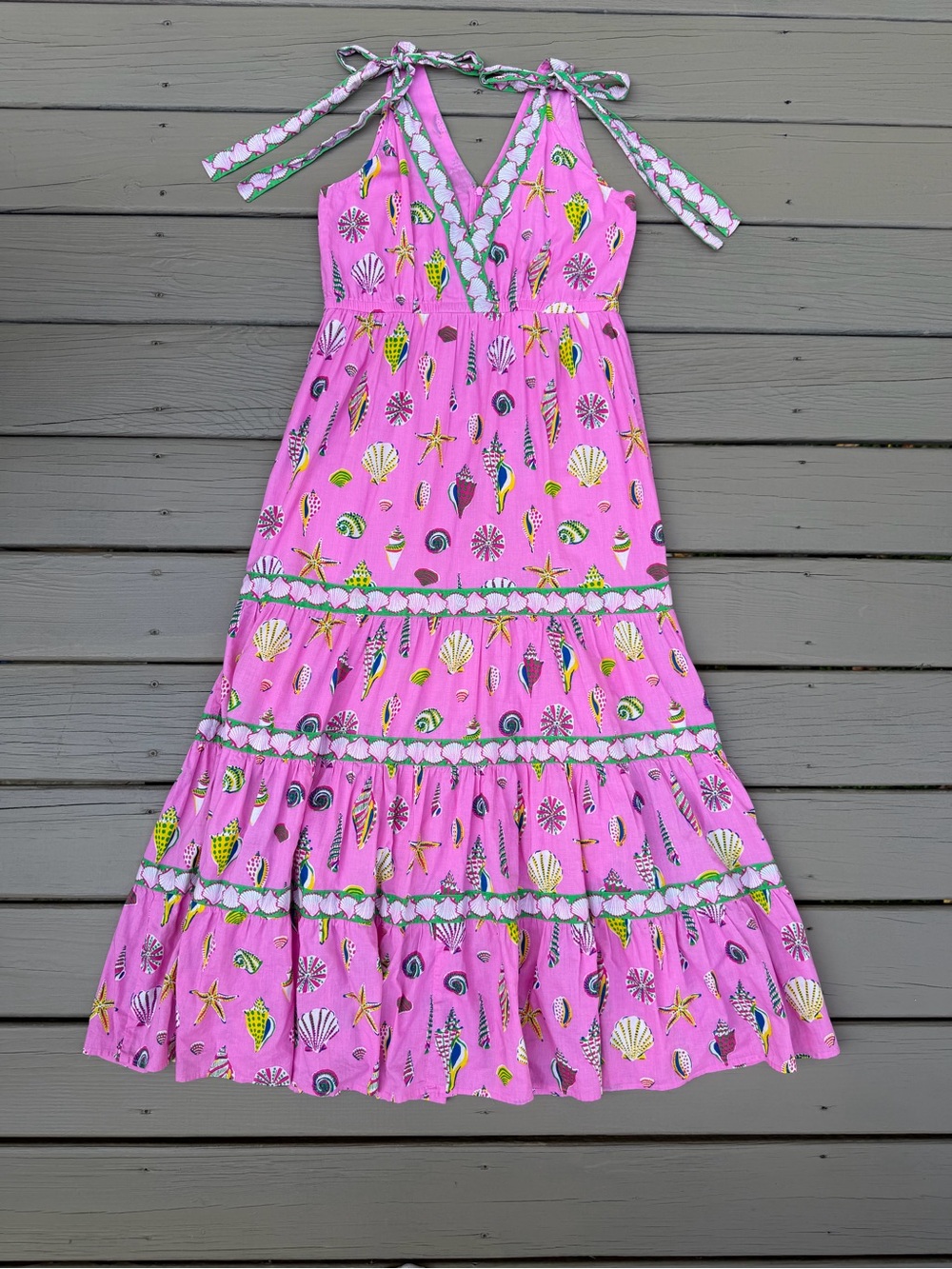 NWT Printfresh Pink Seashell Print Tiered Maxi Dress size S - Picture 3 of 16
